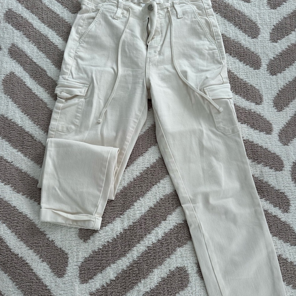 PAIGE Men's Cream Cargo Pants with Drawstring Waist